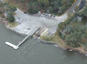 aerial shot of crooked river boat ramp st marys georgia